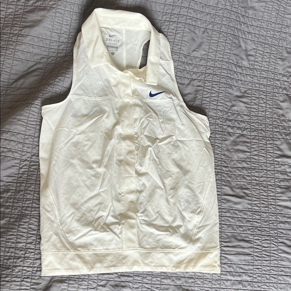 NWOT Nike Dri-FIT White Sleeveless Top with Blue Swoosh